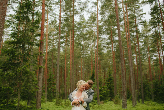 bride and groom portrait in the woods