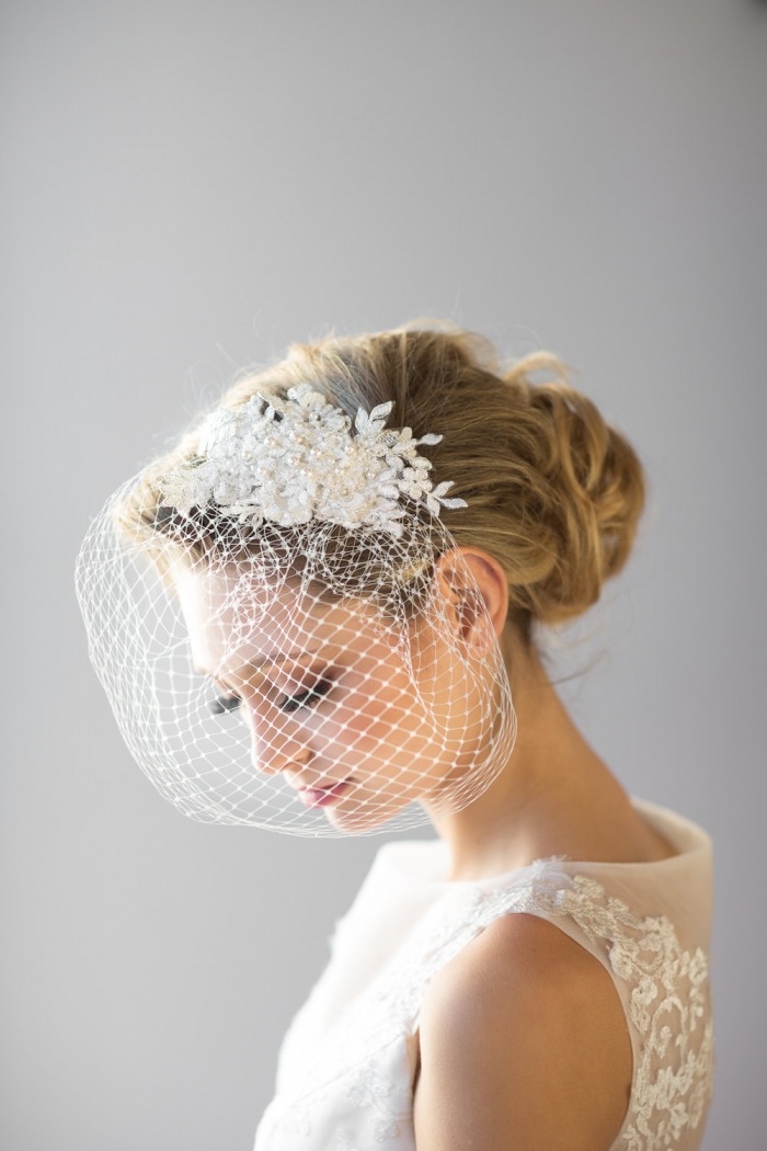 lace jeweled birdcage veil