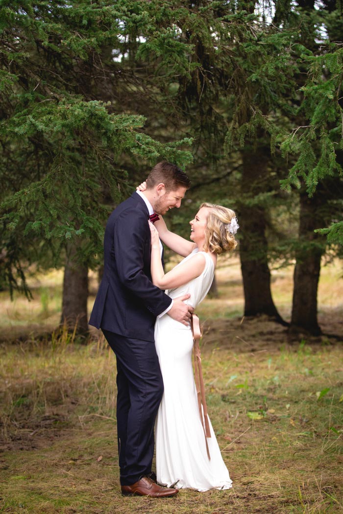 bride and groom portrait in Lake Louise National Park