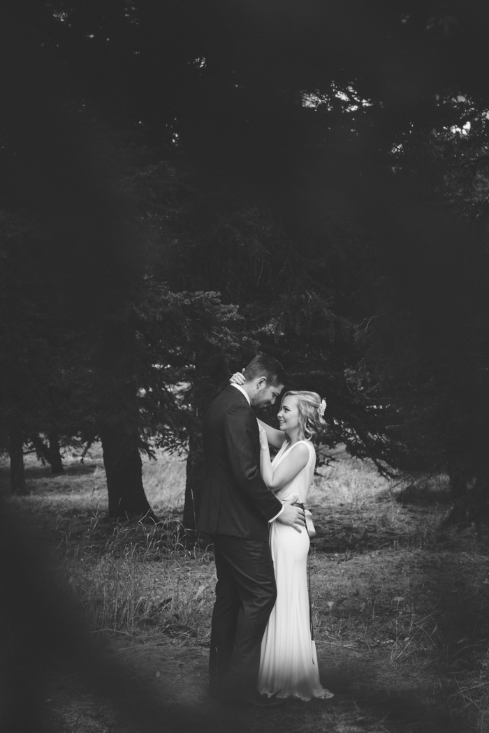 bride and groom portrait in Lake Louise National Park