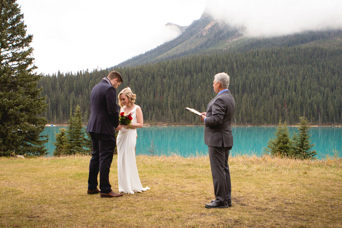 elopement ceremony in front of Lake Louise