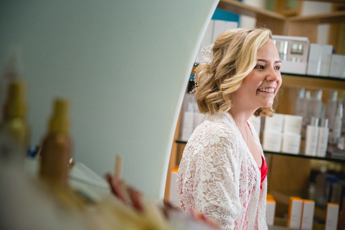 bride at hair salon