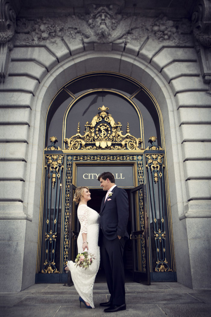 wedding portrait outside City Hall