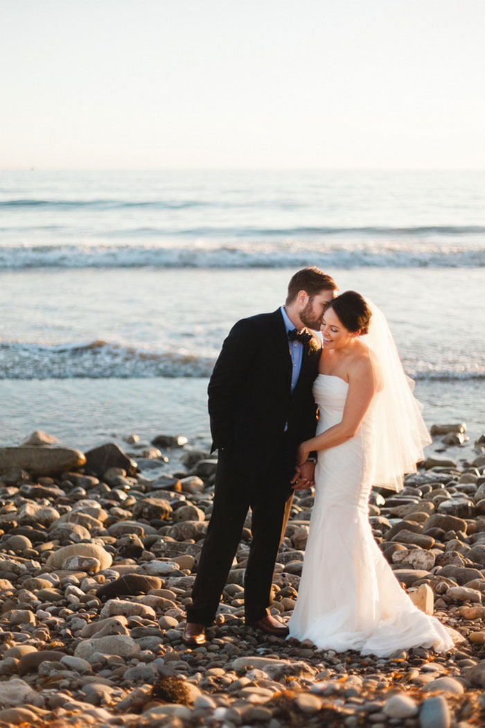 bride and groom portrait on the beach