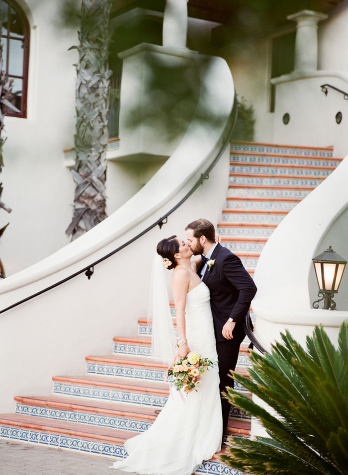 bride and groom kissing