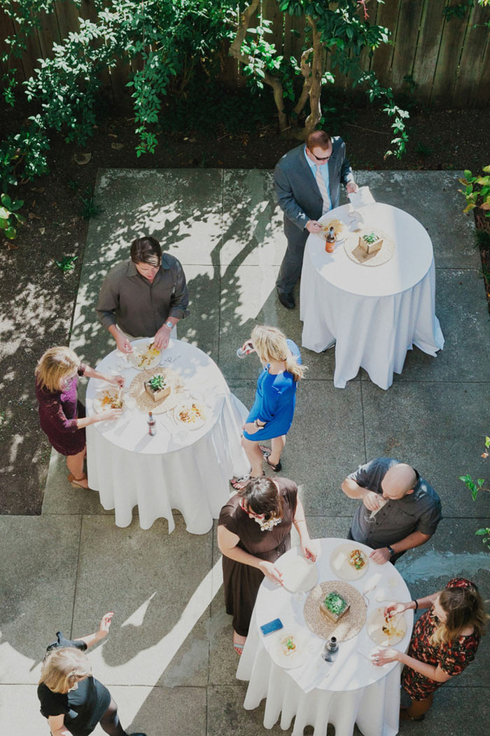 wedding guests at backyard reception