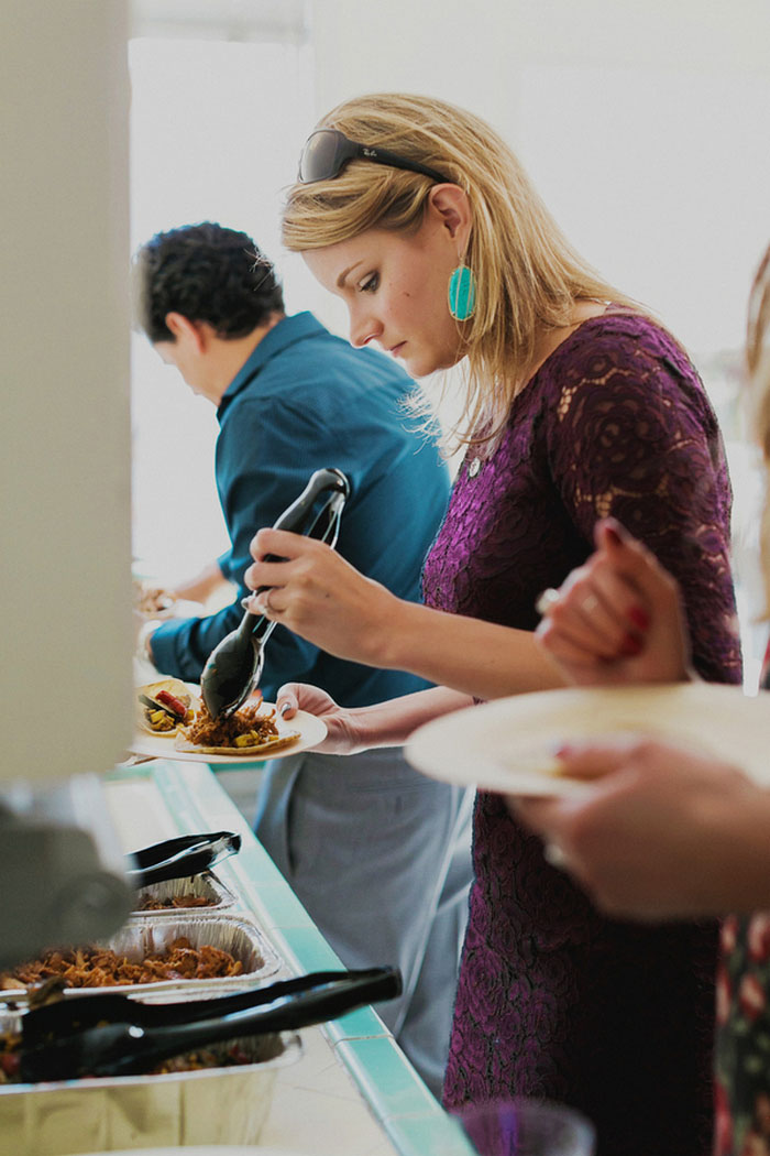 wedding guest at buffet