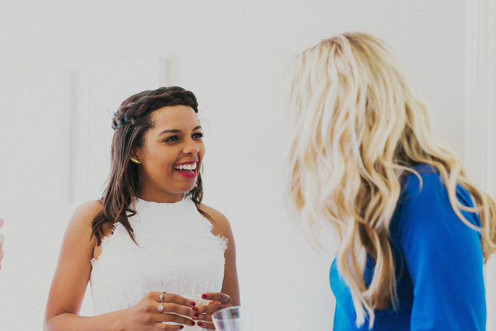 bride talking to guest