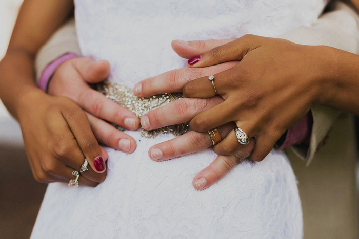 bride and groom's hands intertwined