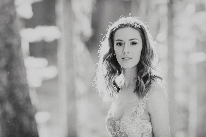 black and white bride portrait