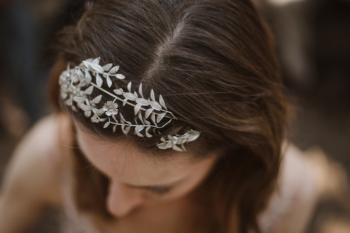 bride's silver leaf headband