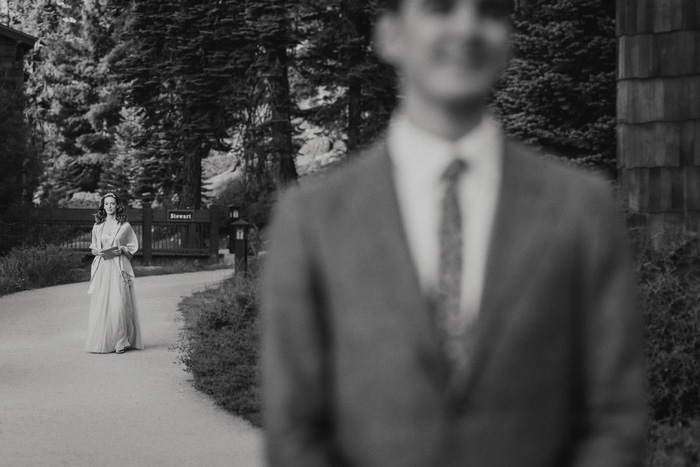 bride walking towards groom