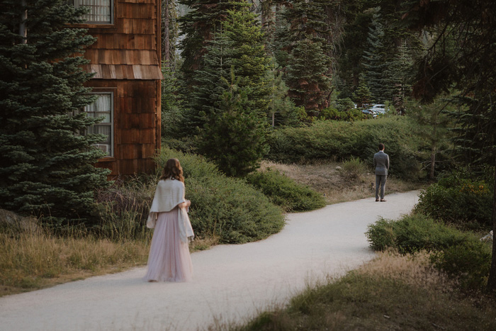 bride walking towards groom