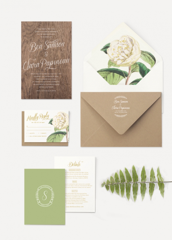 classy wood flower invite