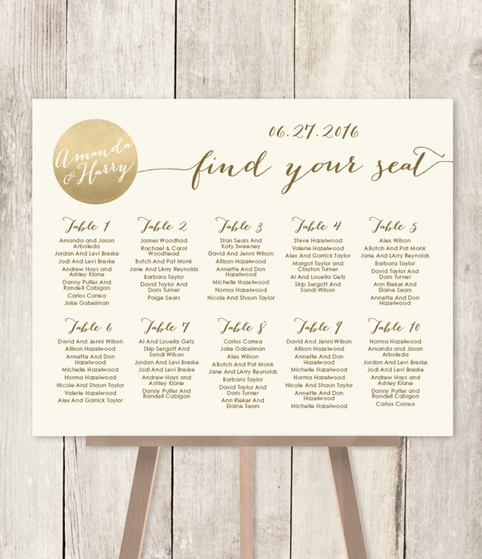 gold wedding seating chart