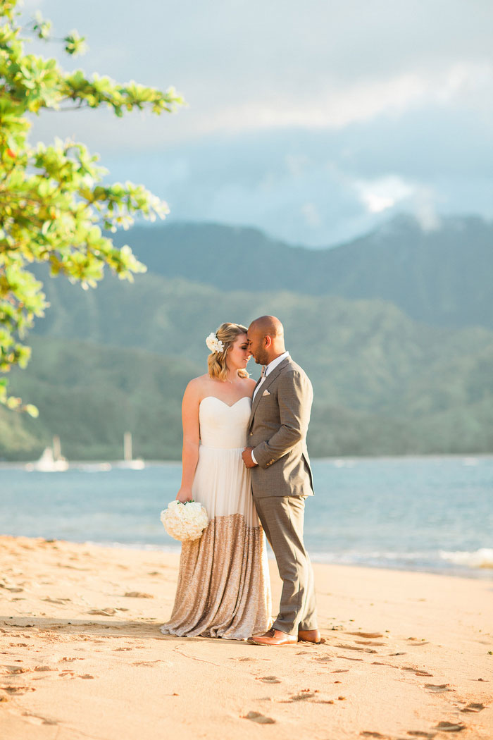 bride and groom portrait on the beach