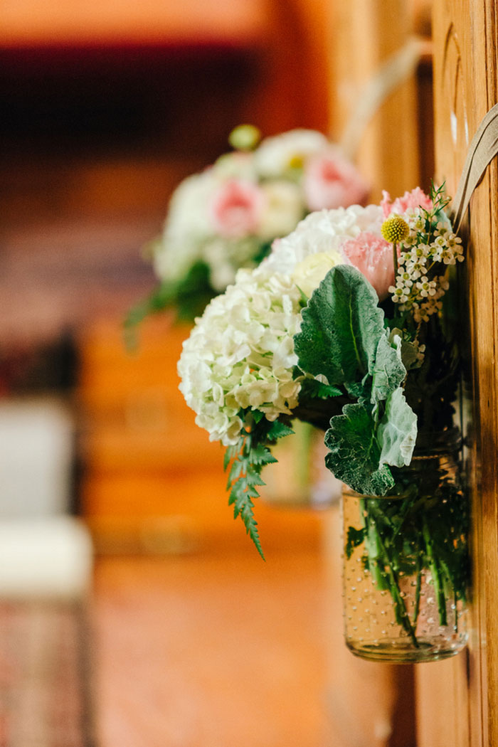 flowers on church pews