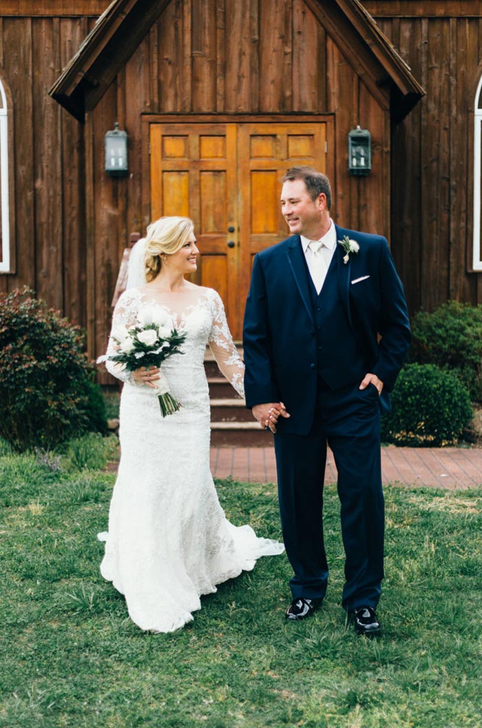 bride and groom portrait outside church