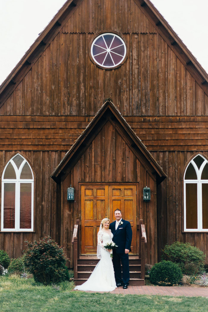 bride and groom portrait outside church