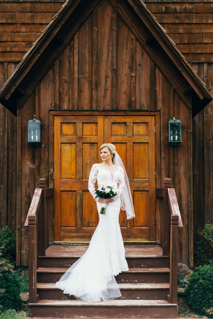 bride portrait in front of church