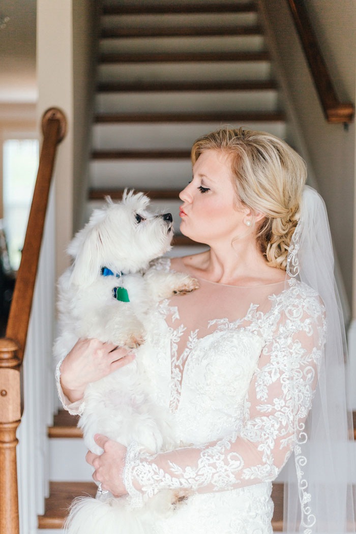 bride holding dog