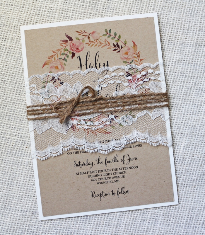 lace and twine wedding invite