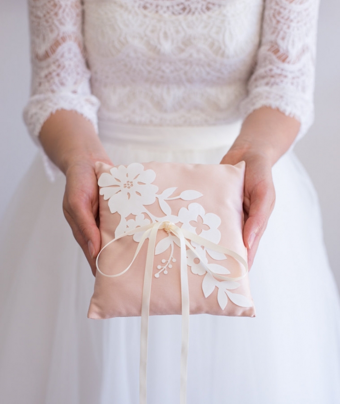 pink and lace ring pillow