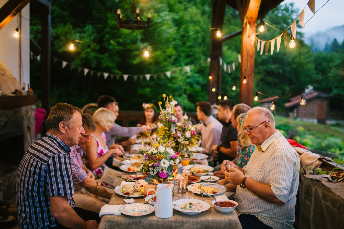 porch wedding reception dinner