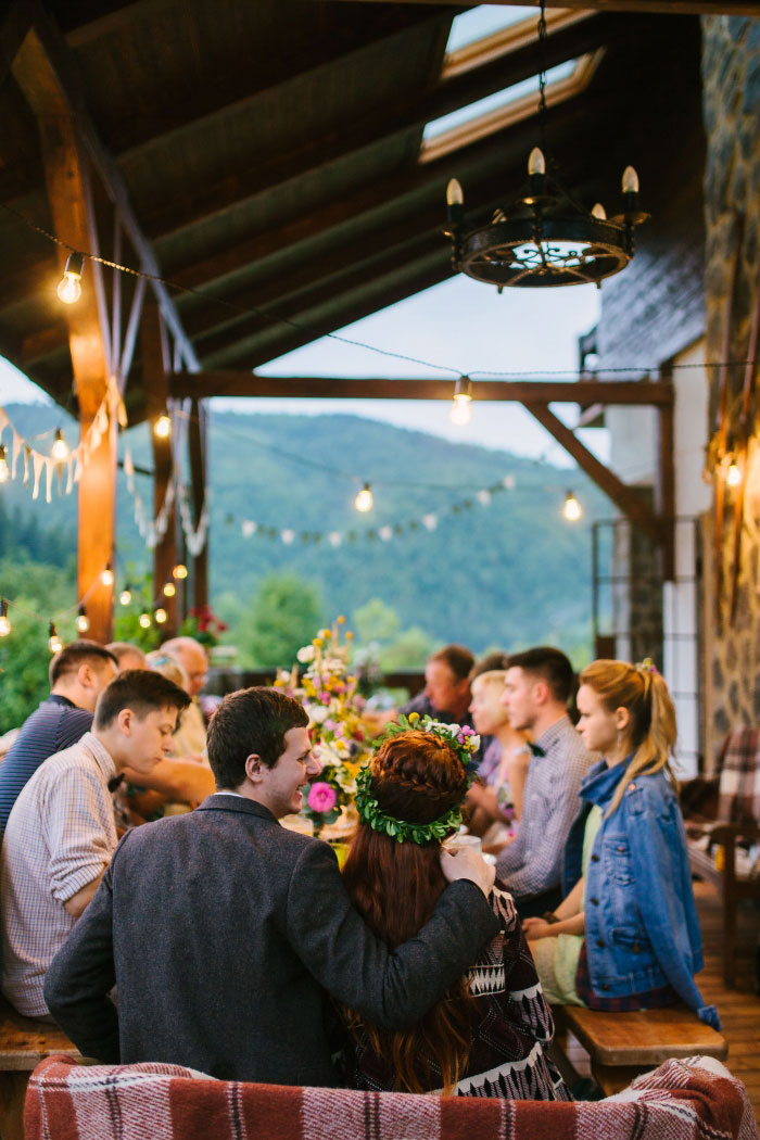 porch wedding reception dinner