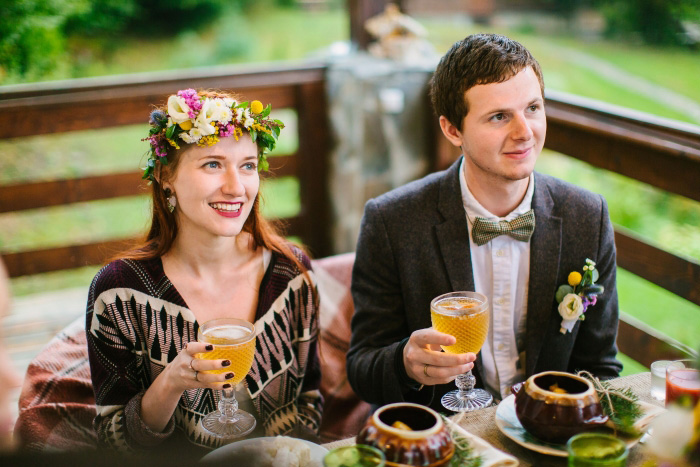 bride and groom at dinner