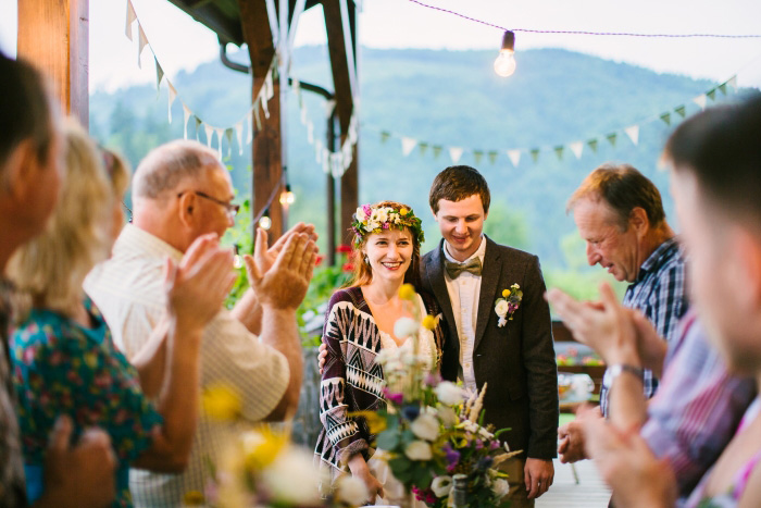 bride and groom arriving at reception