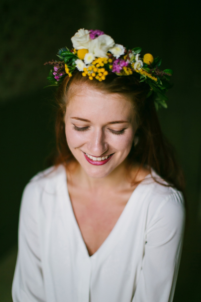 portrait of bride wearing flower crown