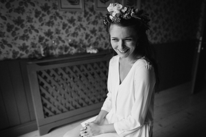 bride wearing flower crown