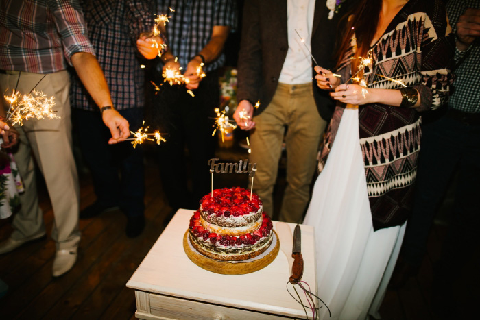 wedding cake and sparklers