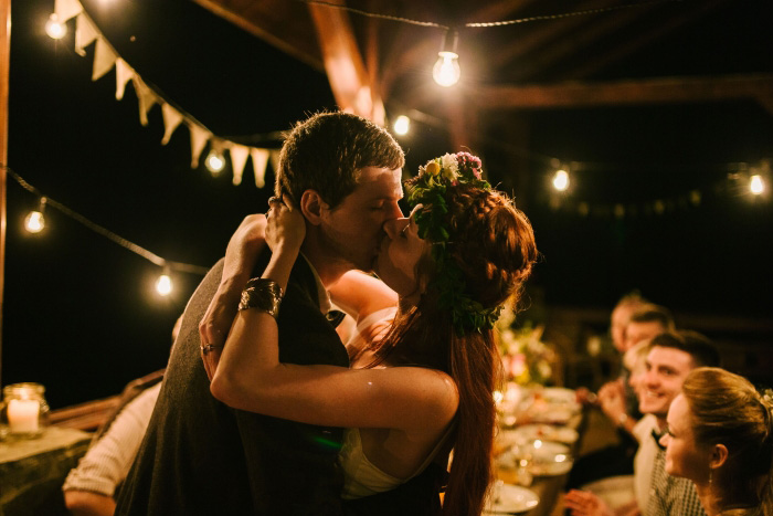 bride and groom kissing