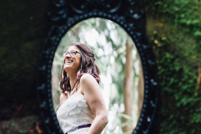 bride's reflection in mirror