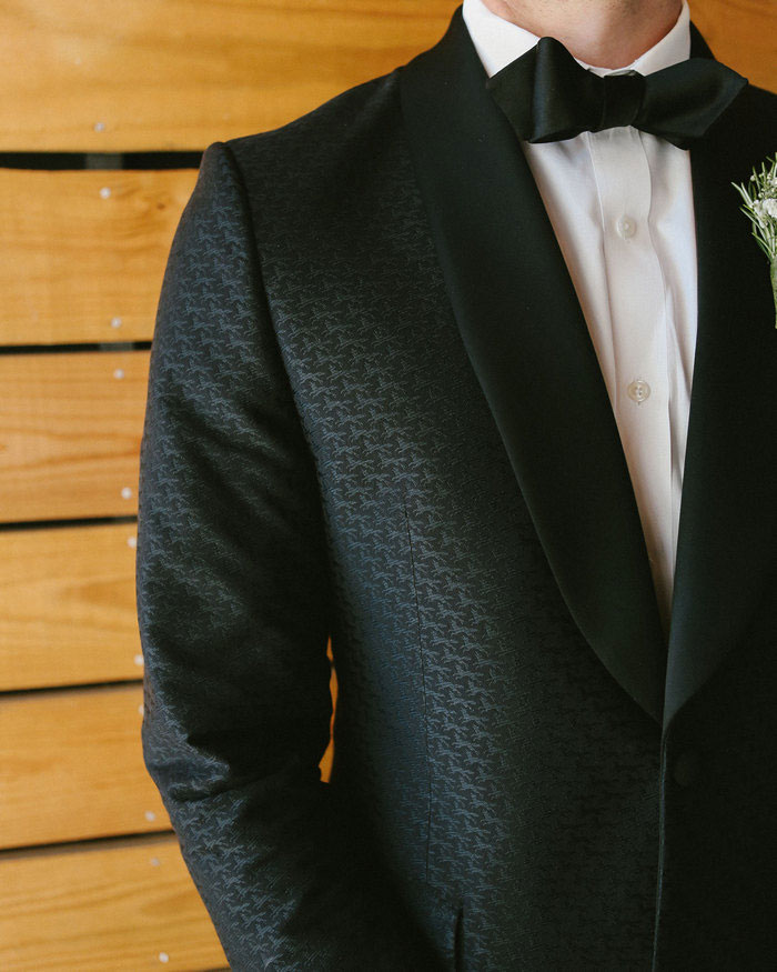 close-up of texture on tux jacket