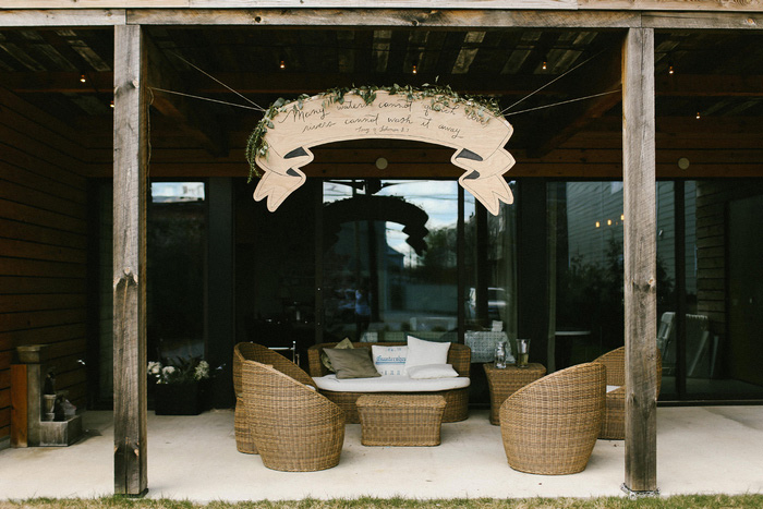 wedding banner over seating area