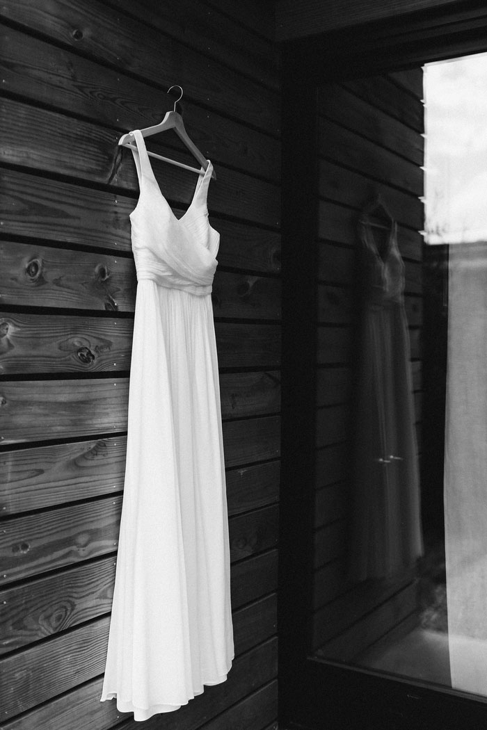 wedding dress hanging up