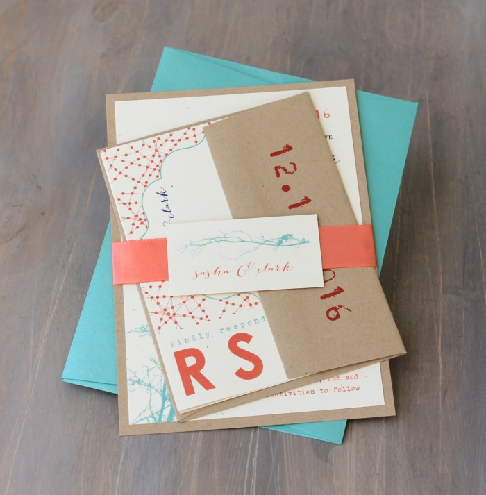 aqua modern wedding invites