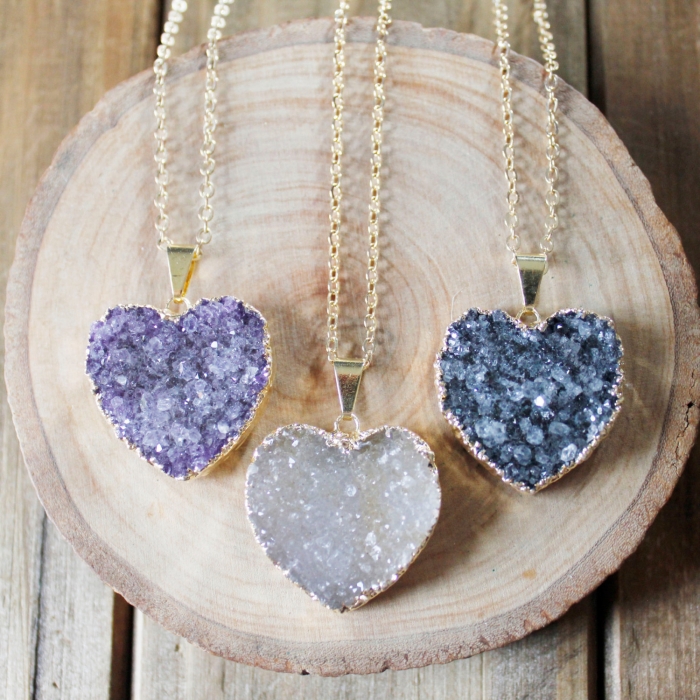 druzy heart necklace