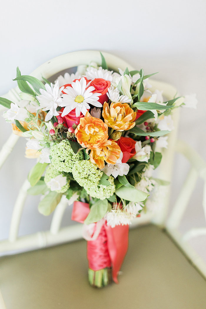 orange, pink and green wedding bouquet