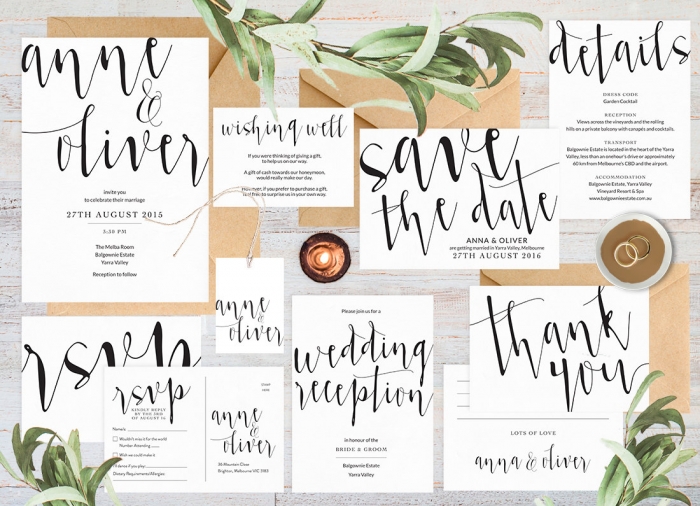 modern wedding invite set