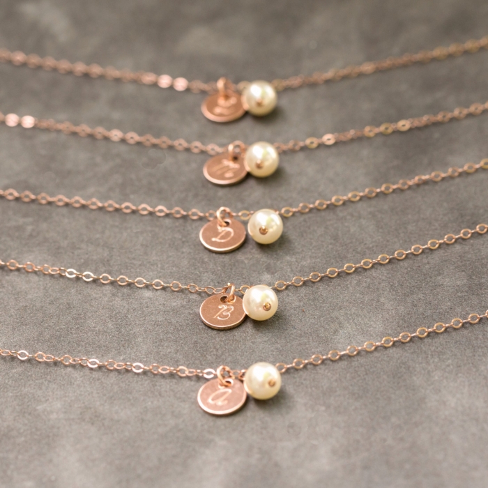 personalized rose gold and pearl necklace