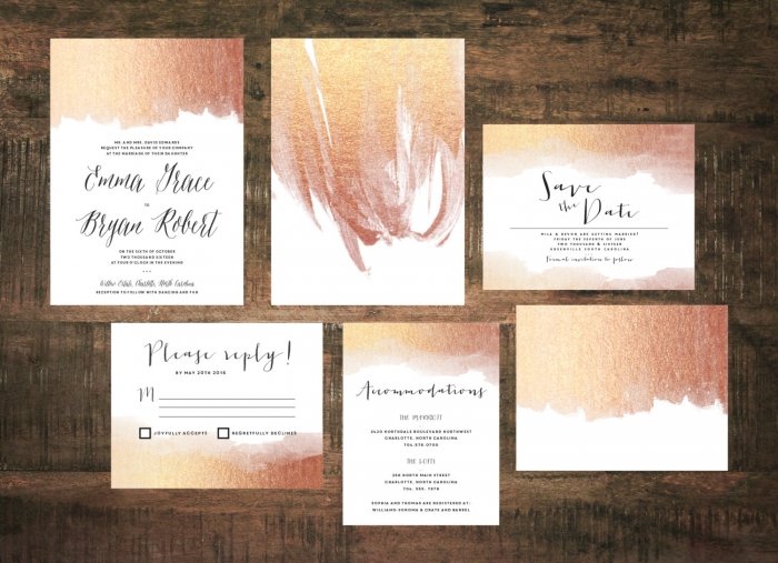 rose godl wedding invite