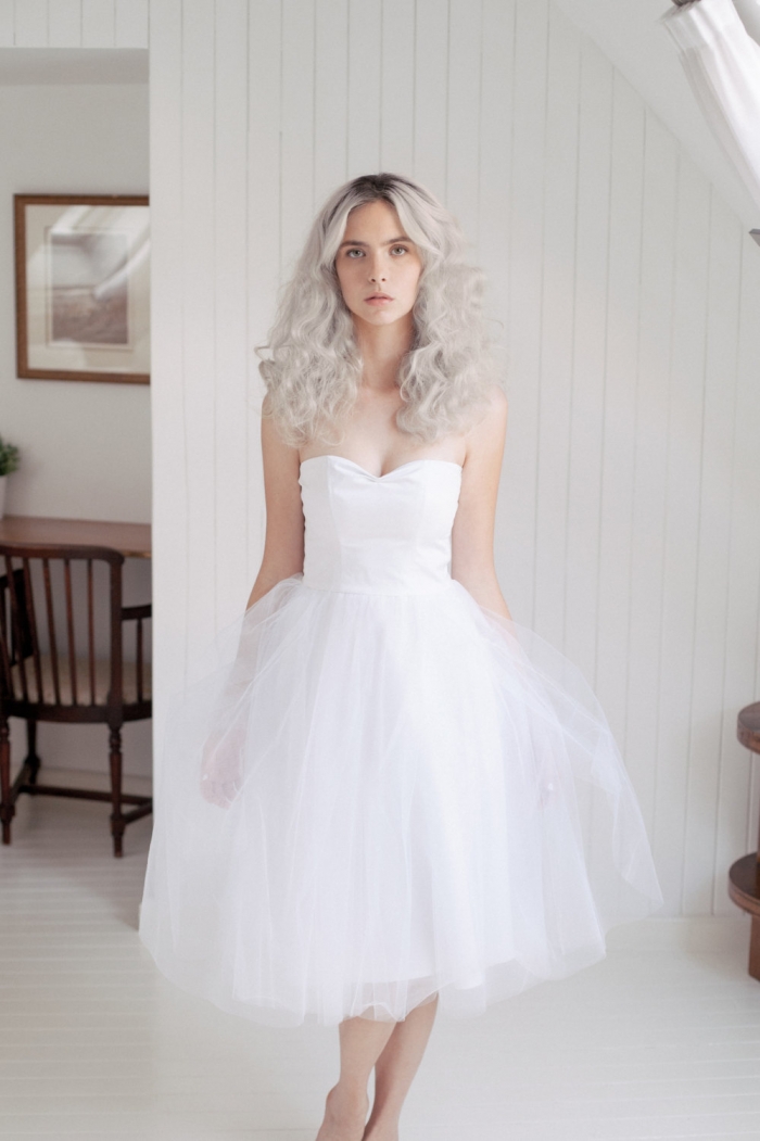 white tulle tea dress