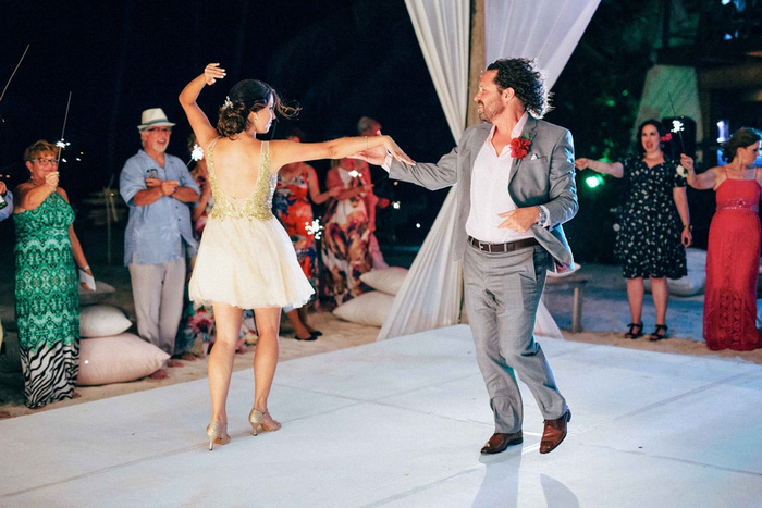 bride and groom dancing