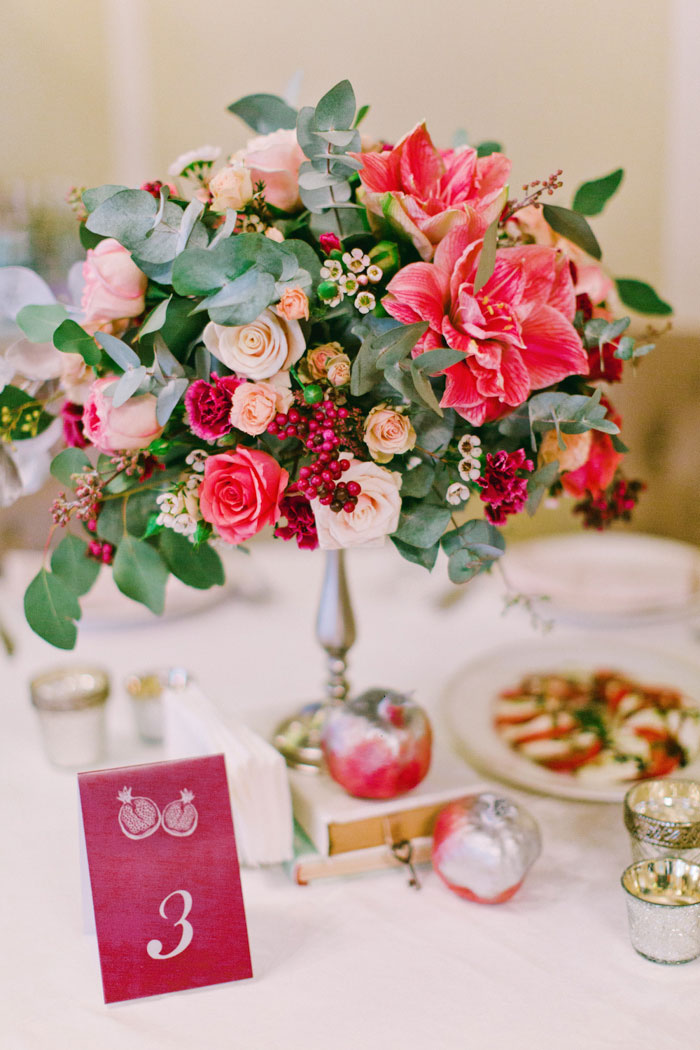 wedding reception centrepiece and table number