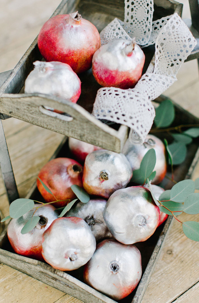 silver spray painted pomegranates