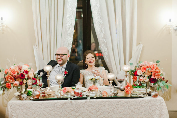 bride and groom at sweetheart table